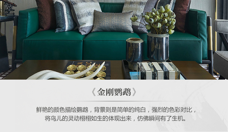 歐式輕奢動(dòng)物組合掛畫 臥室餐廳裝飾畫晶瓷畫  純手繪油畫 金剛鸚鵡