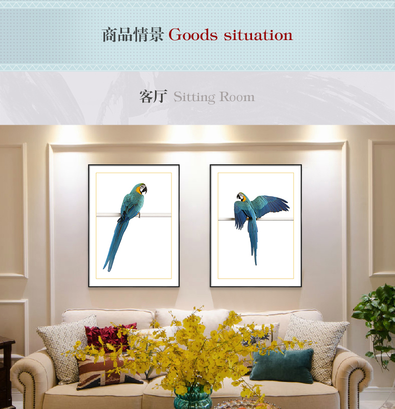 歐式輕奢動(dòng)物組合掛畫 臥室餐廳裝飾畫晶瓷畫  純手繪油畫 金剛鸚鵡