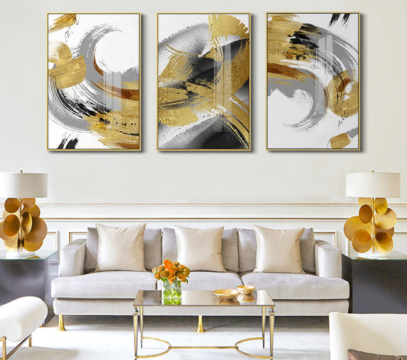新中式抽象裝飾畫 客廳晶瓷畫 簡約風(fēng)格金色墨跡餐廳創(chuàng)意壁畫掛畫 純手繪油畫