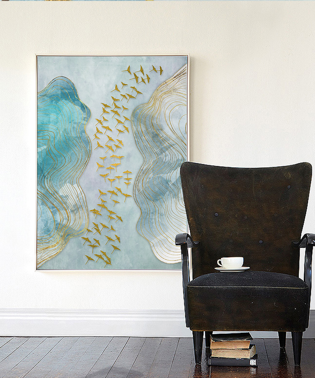 現(xiàn)代簡(jiǎn)約抽象畫 客廳掛畫 臥室藝術(shù)裝飾畫 手繪油畫 金雁過境