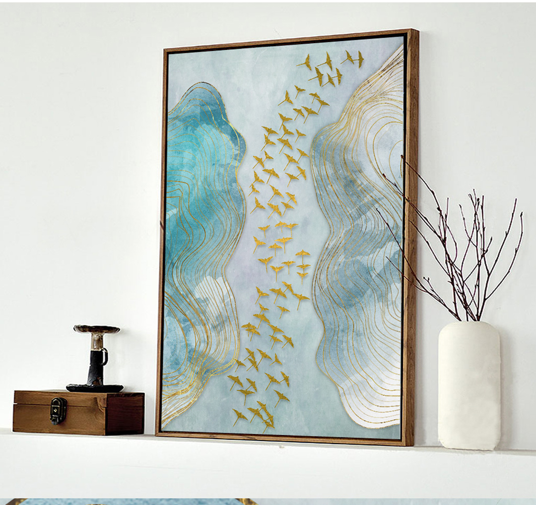 現(xiàn)代簡(jiǎn)約抽象畫 客廳掛畫 臥室藝術(shù)裝飾畫 手繪油畫 金雁過境