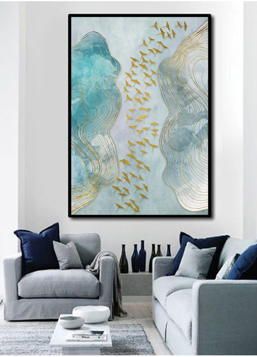 現(xiàn)代簡(jiǎn)約抽象畫 客廳掛畫 臥室藝術(shù)裝飾畫 手繪油畫 金雁過境