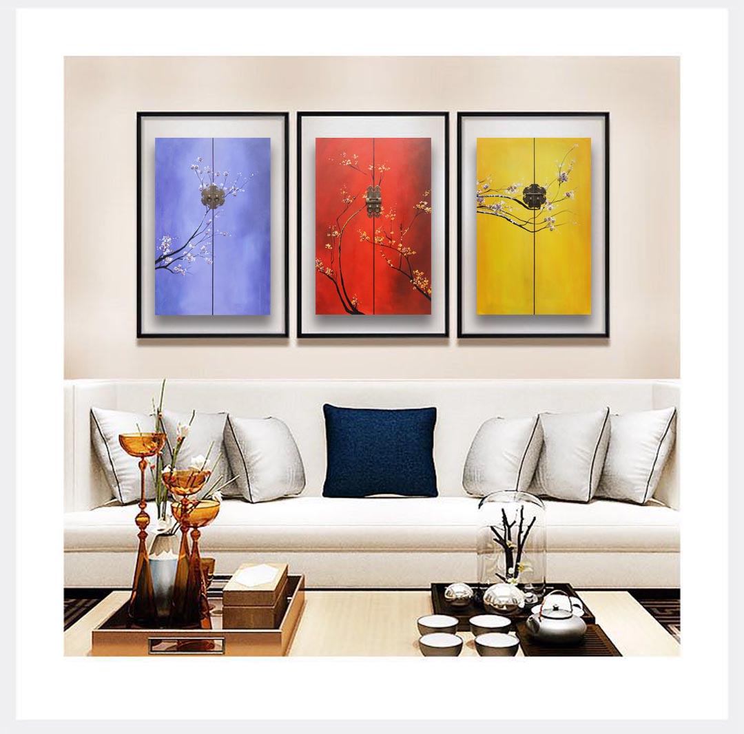 掛畫新中式禪意中國風(fēng)立體畫 精品客廳三聯(lián)畫 玄關(guān)裝飾畫 原創(chuàng)實物畫 新品