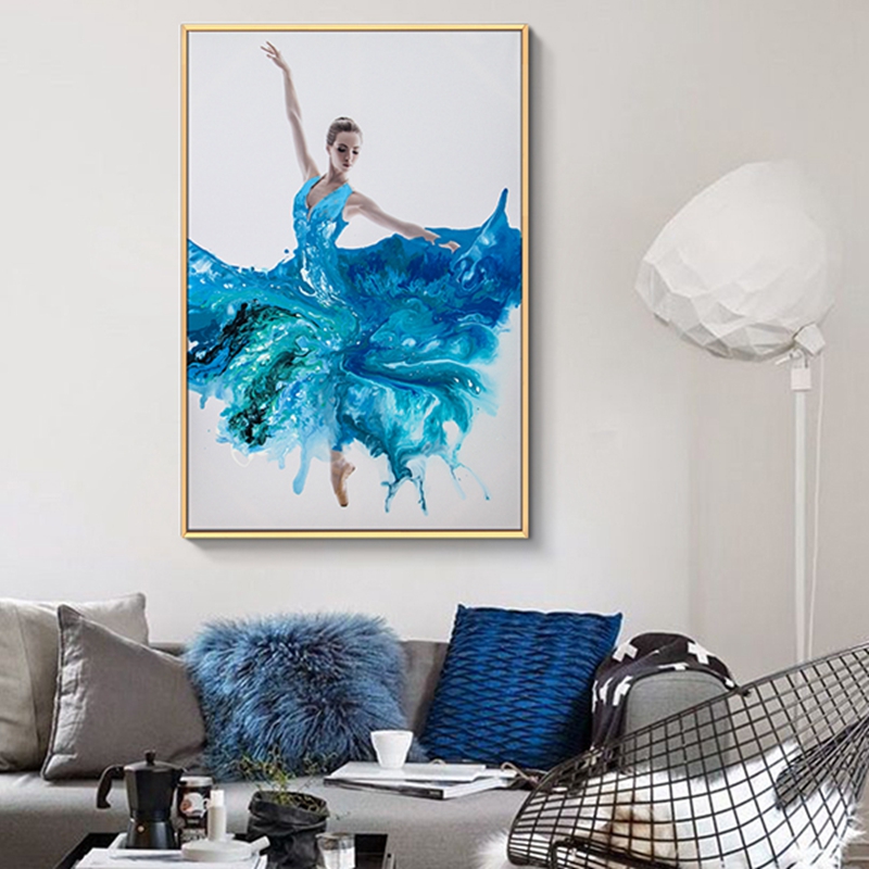 現(xiàn)代簡約客廳裝飾畫 臥室原創(chuàng)手繪流彩畫 廚房鋁合金框掛畫 舞者