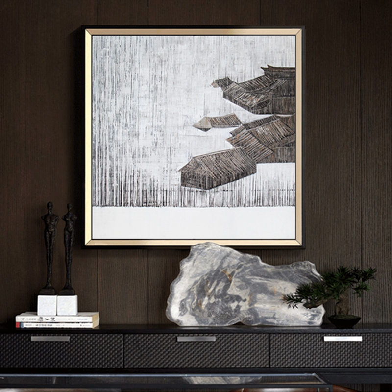 新中式客廳裝飾畫 臥室原創(chuàng)純手繪畫 玄關環(huán)保PS框掛畫 村莊