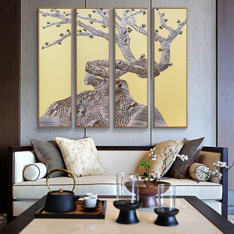 新中式客廳裝飾畫(huà) 餐廳原創(chuàng)純手繪山水畫(huà) 玄關(guān)環(huán)保PS框掛畫(huà) 新葉