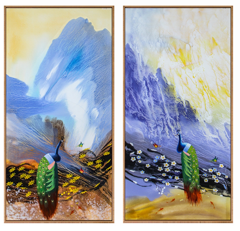 新中式客廳裝飾畫 臥室原創(chuàng)純手繪禪意孔雀圖 餐廳環(huán)保PS框掛畫 孔雀